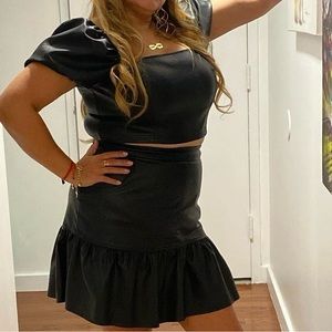 2 piece Black Pleather Skirt Set